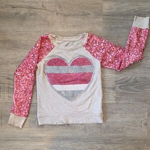 Justice Pink and Silver Glitter Heart Sweatshirt
